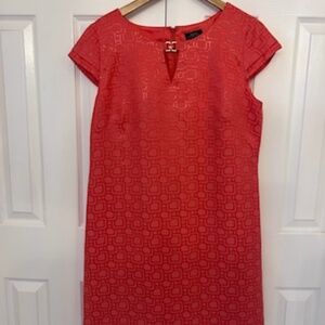 Tahari Arthur S. Levine Dress Orange Keyhole Jacquard Shift 14